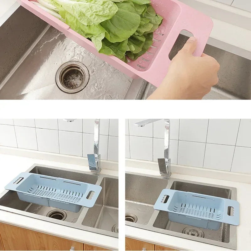 FlexDrain Escurridor de Cocina – Organizador de Fregadero Ajustable | Drenaje Automático & Deshidratador de Frutas y Verduras | Accesorios de Cocina Ahorra Espacio | Brehn
