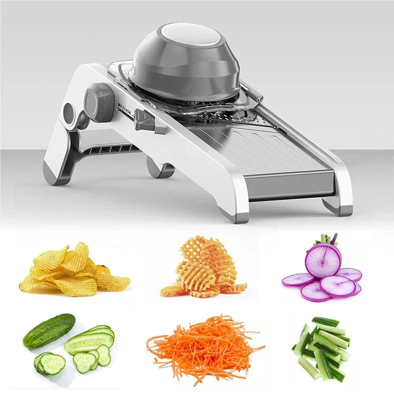 SchnittMeister 18-en-1 Mandolina para Verduras | Ajustable & Cuchillas de Acero Inoxidable | Para Rodajas, Tiras & Juliana | Seguro & Versátil