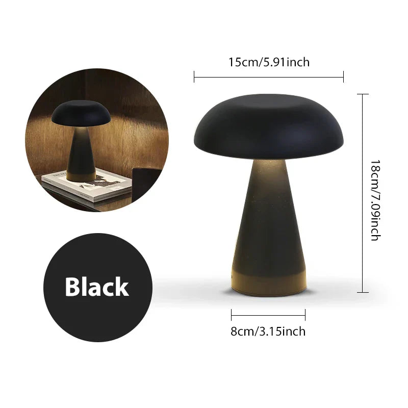 LumoShroom Lámpara de Mesa | Diseño Retro de Hongo | LED y Regulable | Recargable