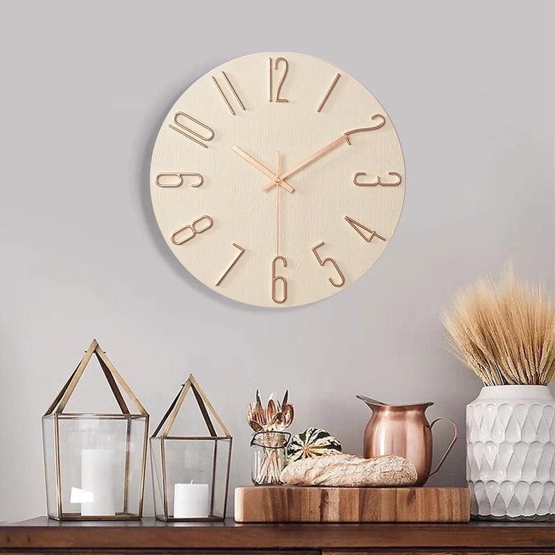 NordicTime - Reloj de pared de madera sin marco para una decoración silenciosa y moderna