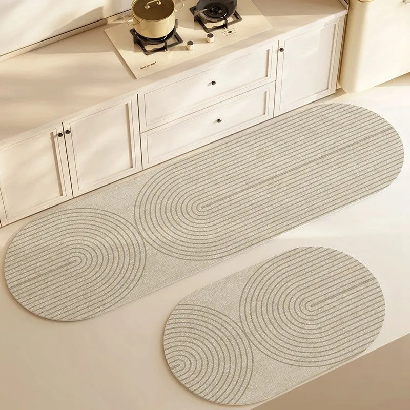 Kalsten | Pureterra | Alfombrilla de Cocina Súper Absorbente | Antideslizante y Lavable | Diseño de Diatomita | Forma Ovalada y Larga | Alfombra de Comodidad para Cocina y Baño