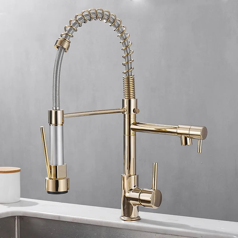 BowLift | Grifo de Cocina DualFlow - Lujoso Grifo de Cocina Doble de Bronce