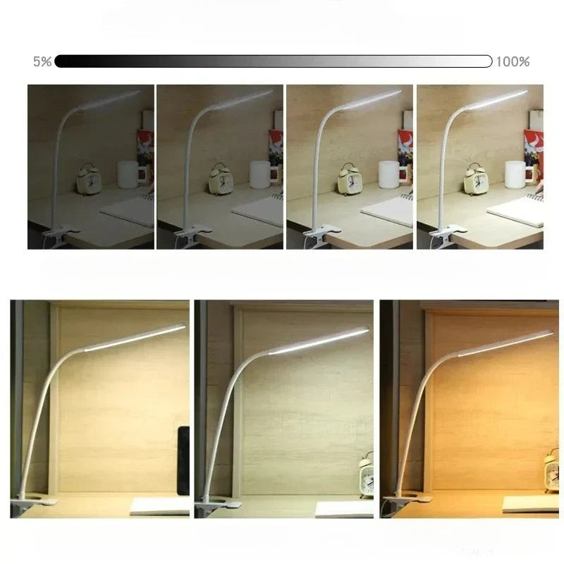 Lámpara de Clip LED LumaFlex | 3 Colores de Luz y 10 Niveles de Brillo | Operación USB | Cuello Flexible | Amigable con los Ojos y Regulable