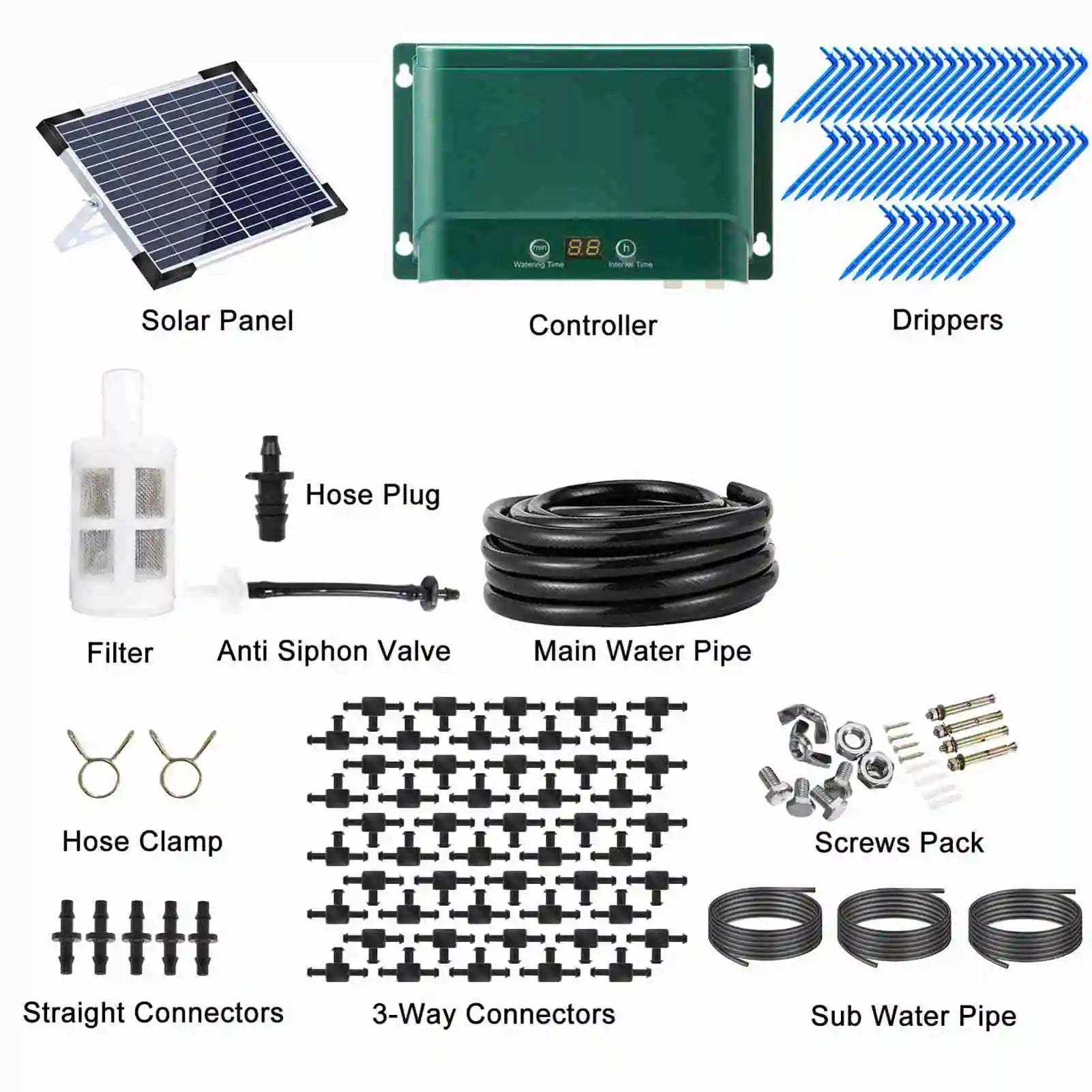 Kalsten | Kit de Sistema de Riego por Goteo Solar Automático con 30 Modos y 7 Temporizadores – AquaFlow