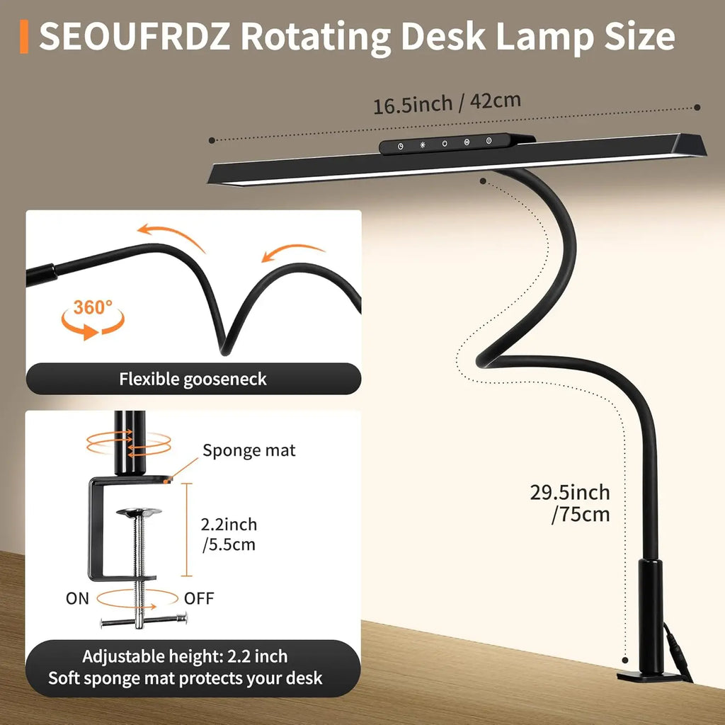 Lámpara de escritorio LED Lumavue con pinza | Iluminación de ancho extra | Regulable sin escalas y temperatura de color ajustable | Para oficina en casa y puesto de trabajo con pantalla