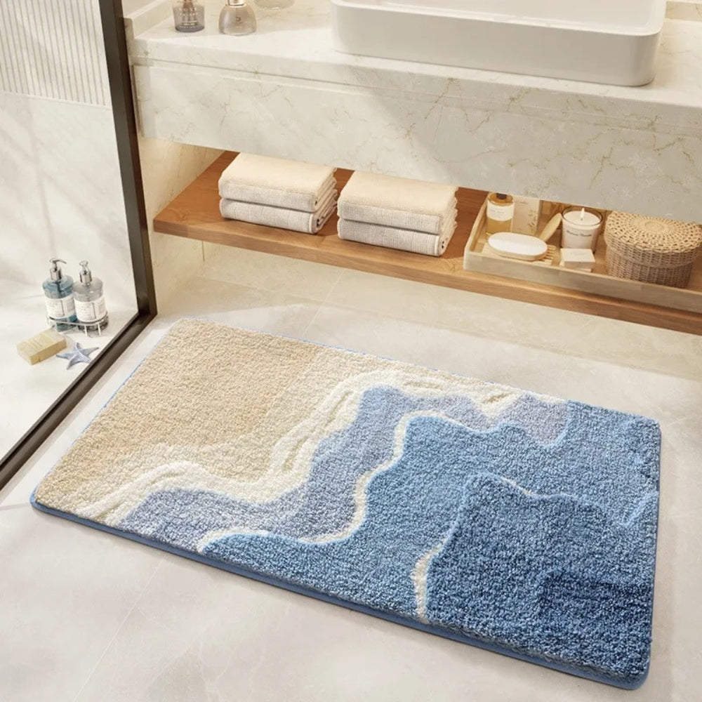 Alfombra de Baño con Patrón de Huellas en la Playa