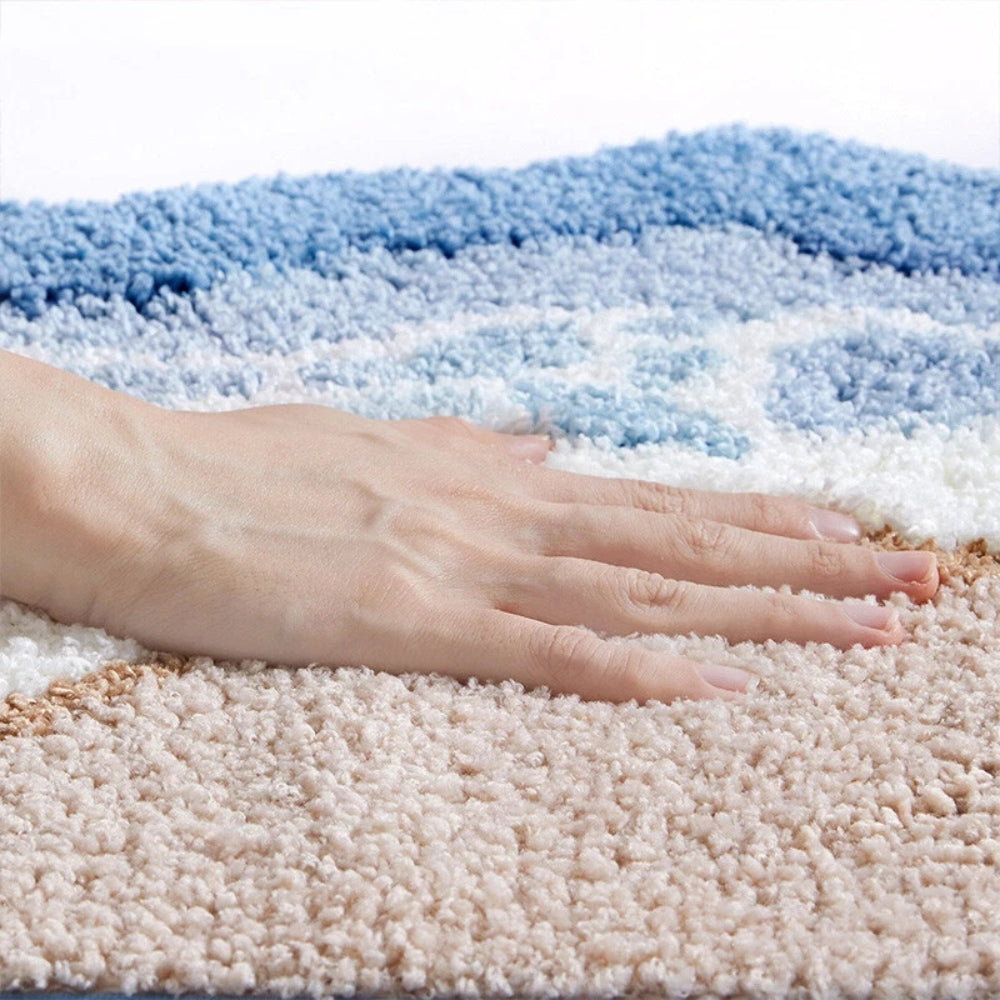 Alfombra de Baño con Patrón de Huellas en la Playa