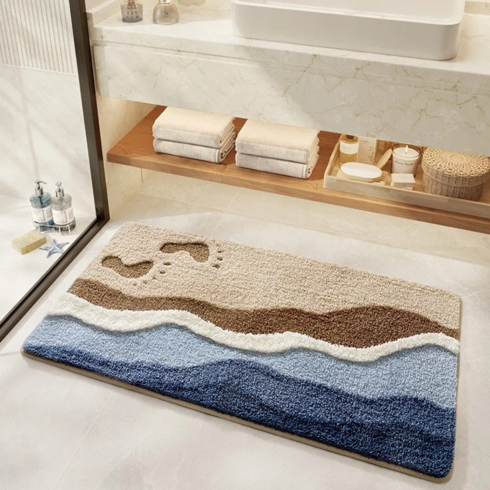 Alfombra de Baño con Patrón de Huellas en la Playa