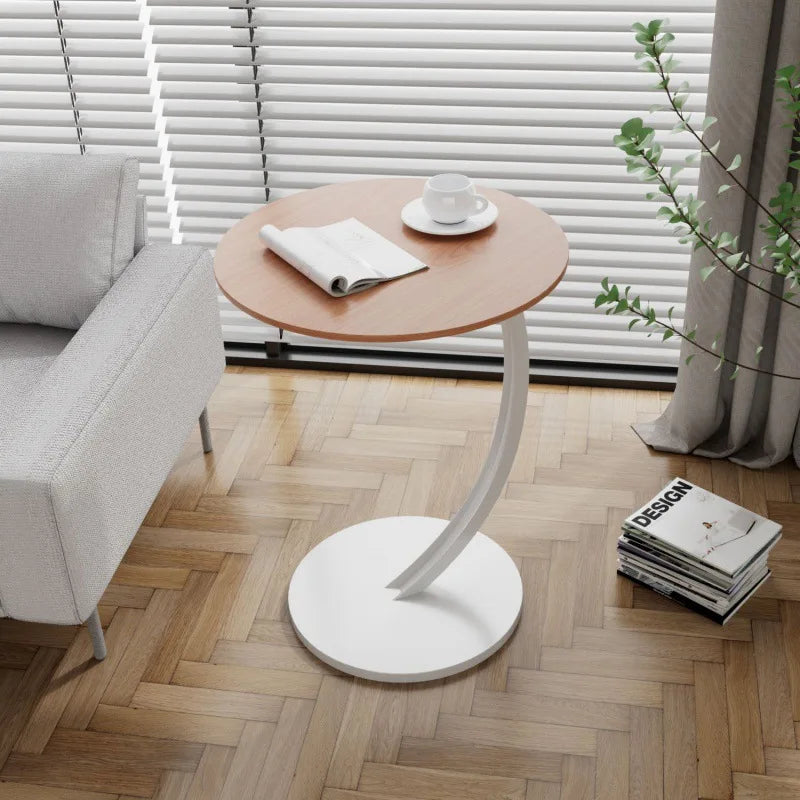 Mesa Auxiliar Redonda Compacta para Sala de Estar y Dormitorio con Estructura Estable