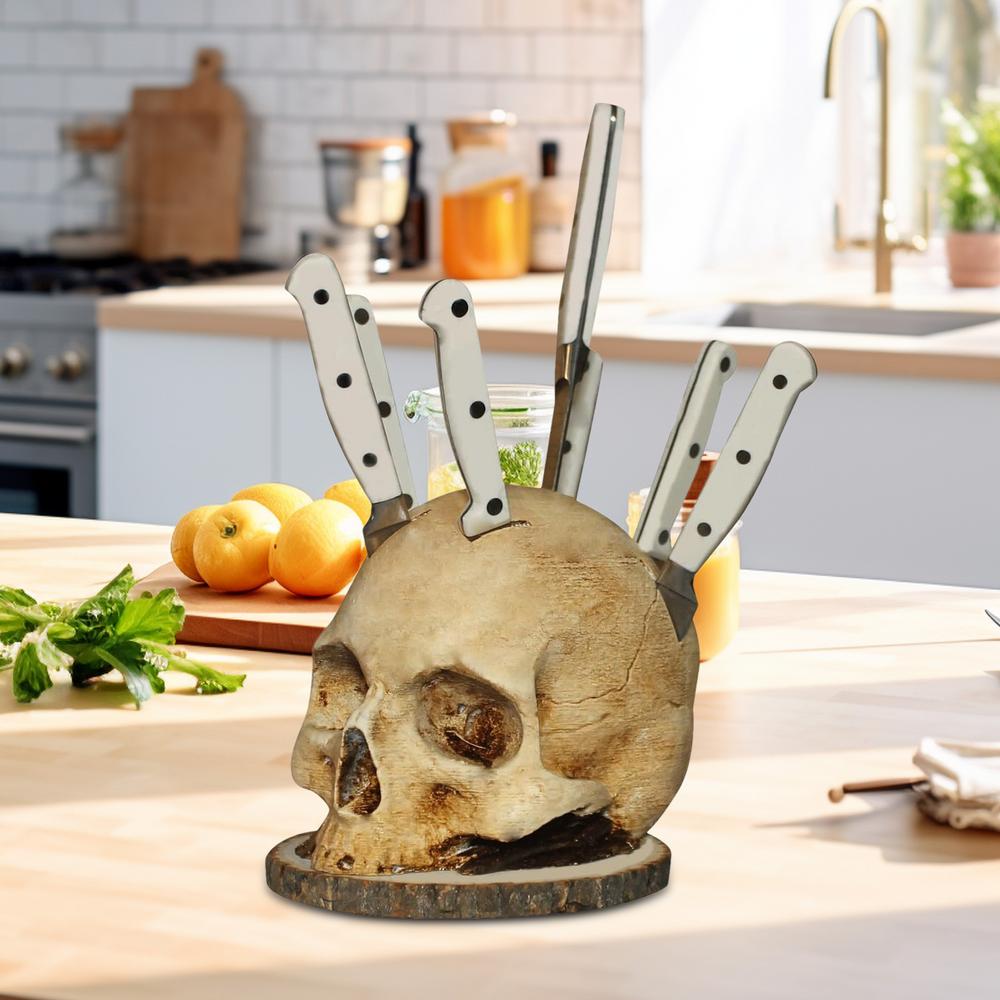 GothicCulinary - Soporte para cuchillos con cabeza de muerto llamativo para un almacenamiento elegante