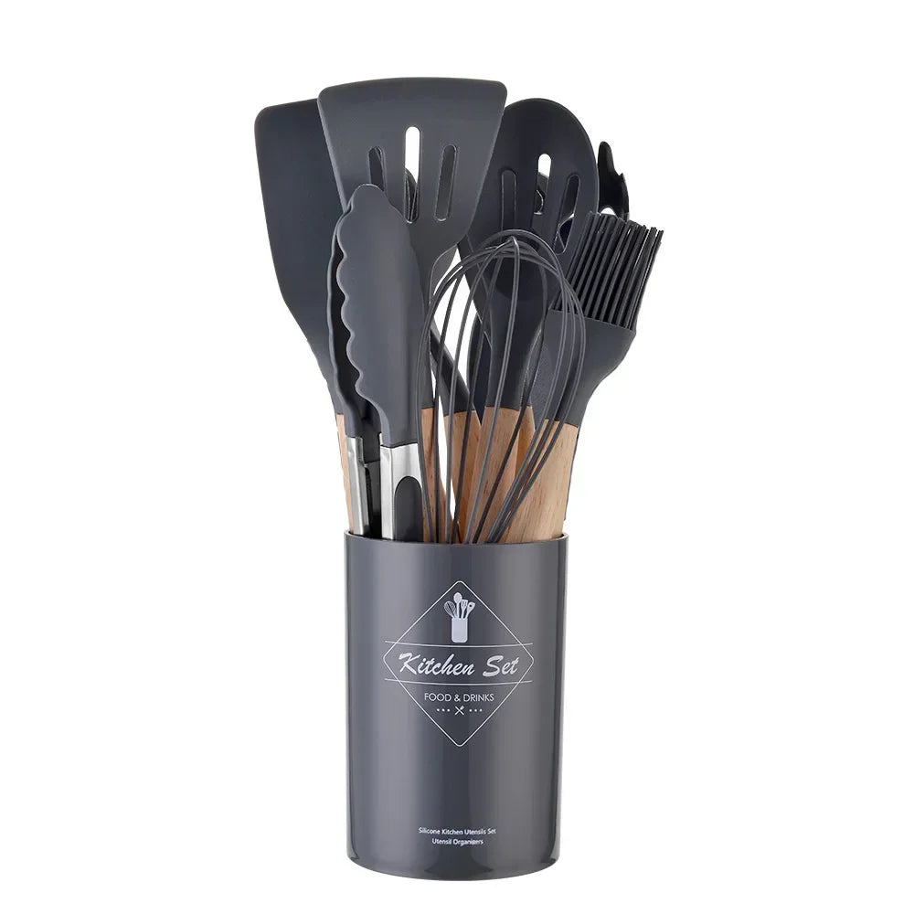 ChefEase – Set de utensilios de cocina de silicona de 12 piezas con mangos de madera | Brehn