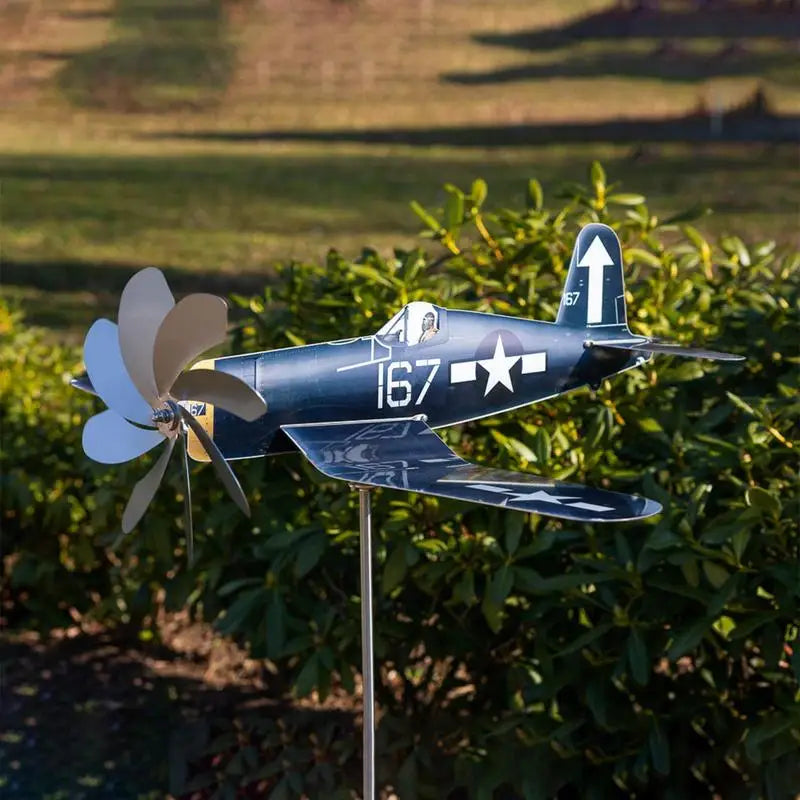 Molinillo de Viento AeroTwist | Molinillo de Jardín en Forma de Avión hecho de Acero Inoxidable | Resistente a la intemperie y girando con el viento | Para Jardín, Terraza y Balcón