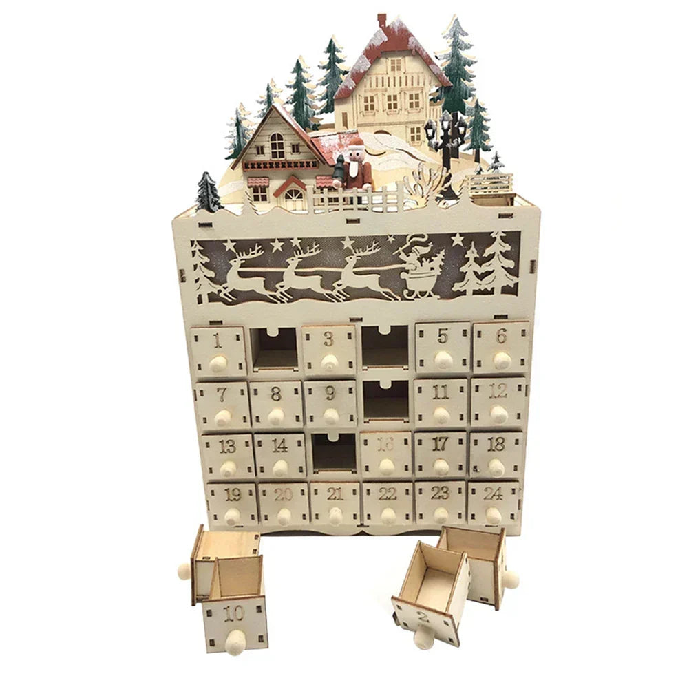 Nordlicht – Calendario de Adviento de madera Villaje de renos – 24 cajones