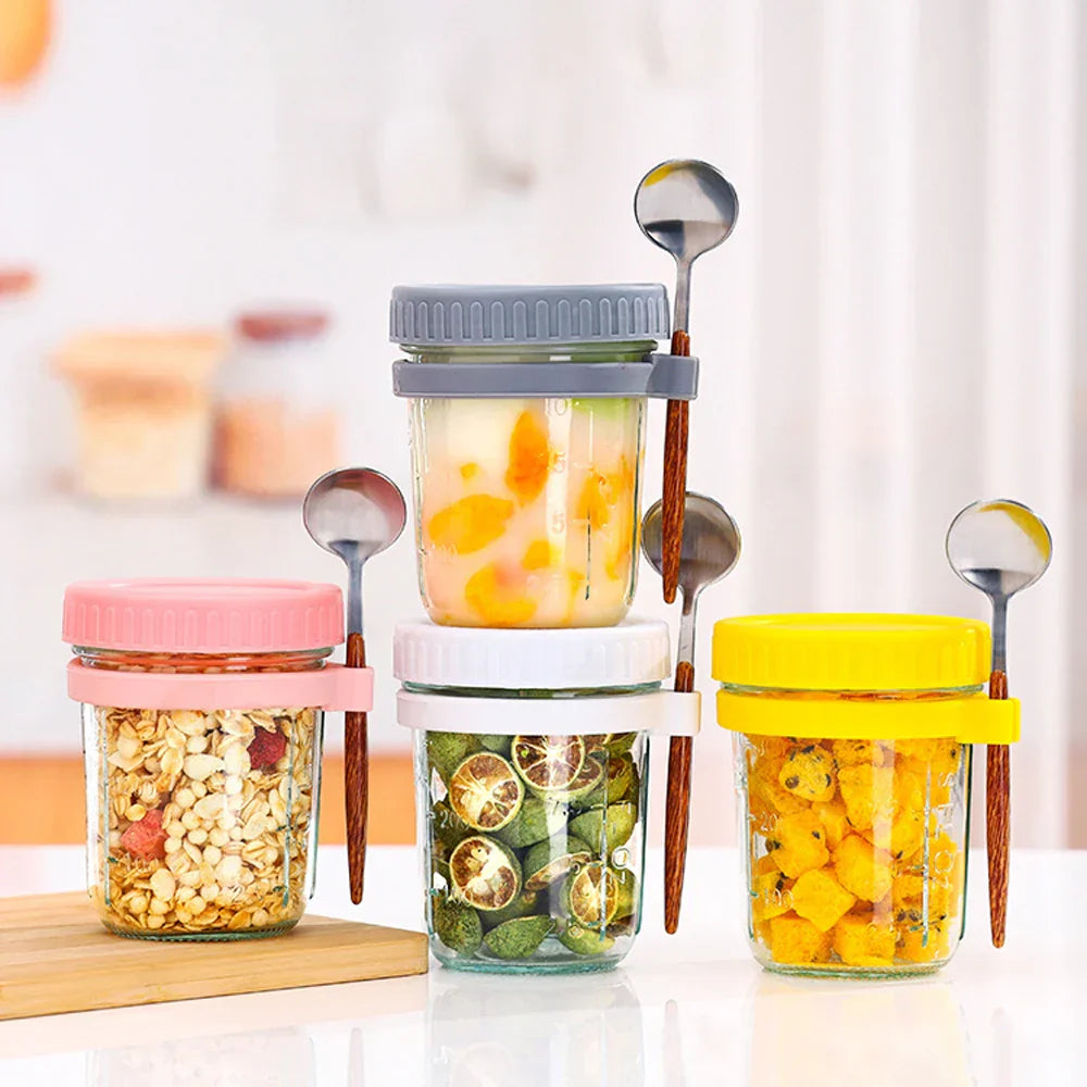 Lisslune | Taza de Desayuno Portátil Multifuncional con Tapa y Cuchara - ¡Perfecta para Avena, Cereal, Nueces, Yogur, Ensalada y Más! Vaso Resistente al Calor para Jugo y Leche en Movimiento