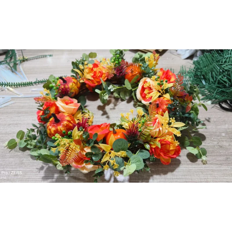 Encanto Otoñal Corona de Puerta de Otoño | Calabaza y Ratan | 40 cm | Decoración Artesanal para Otoño y Acción de Gracias