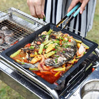 Feurossa Plancha de Asar Invertible | Para Parrilla de Gas y Cocina | 25 × 30 cm | Para Pizza, Carne, Verduras y Pescado