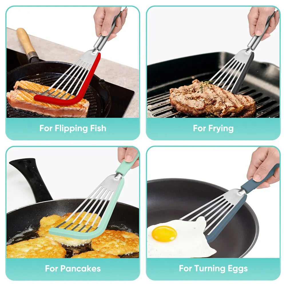 Lisslune | Espátula de Pescado con Borde de Silicona - Acero Inoxidable, Resistente al Calor, Espátula Ranurada para Cocinar