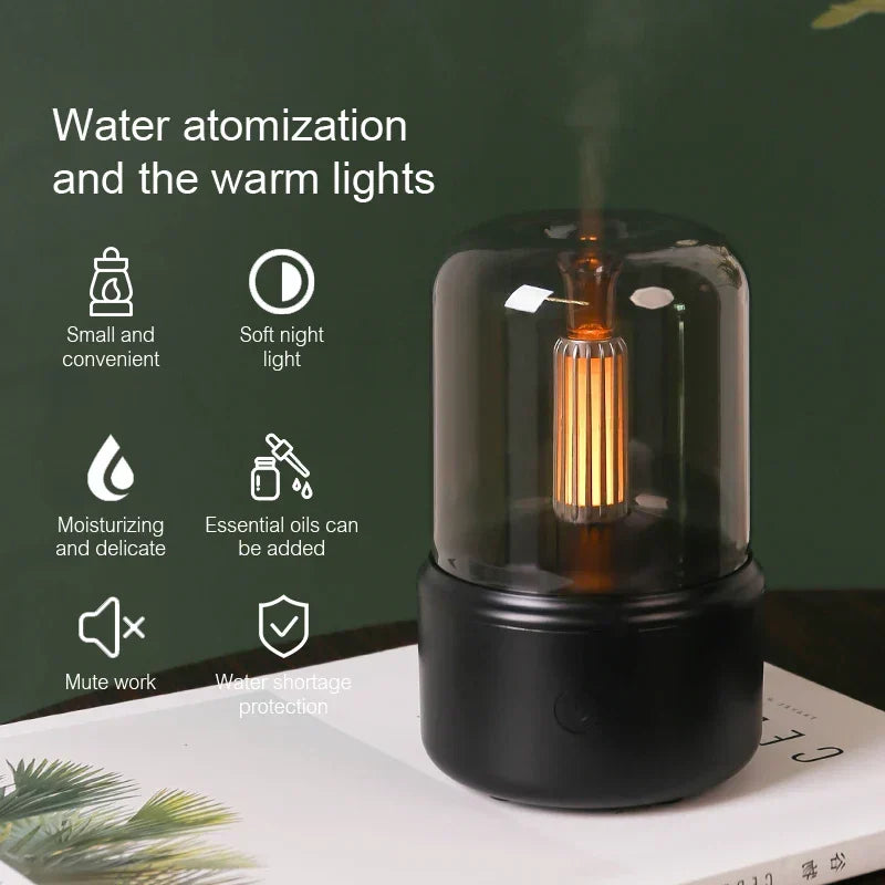 Difusor de Aromas Retro con Luz Nocturna - Humidificador de Aire USB para Aceites Esenciales en Hogar y Oficina