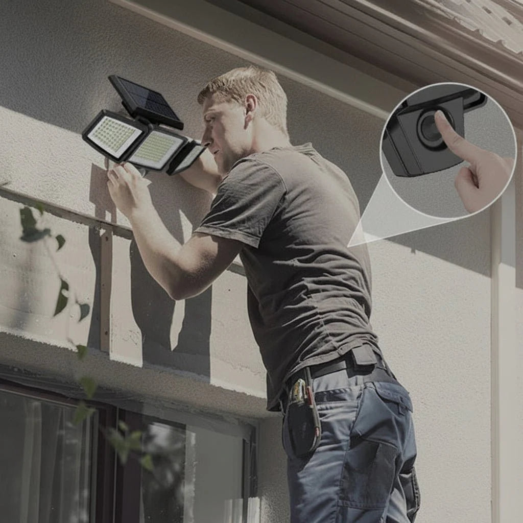 SUNDEFENSE – Luz de seguridad solar con sensor de movimiento y control remoto