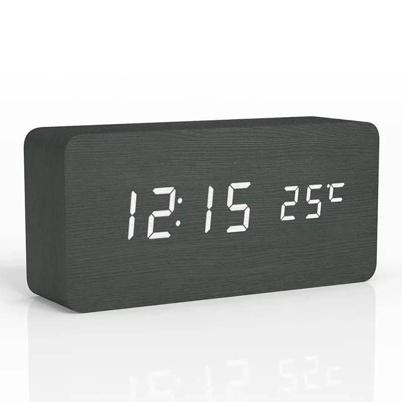Despertador digital de madera con pantalla LED