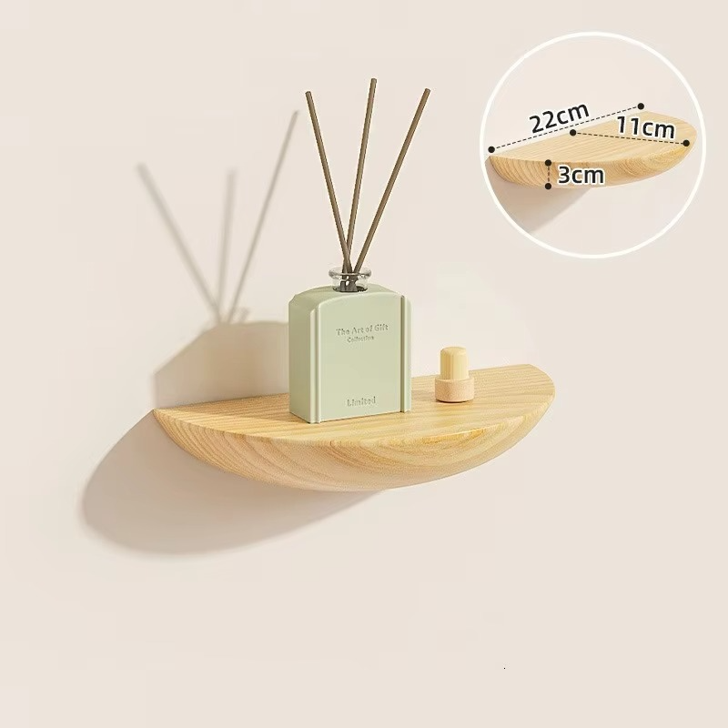 Estante Flotante de Madera en Forma de Media Luna - Exhibición Moderna Montada en la Pared para el Hogar y el Baño