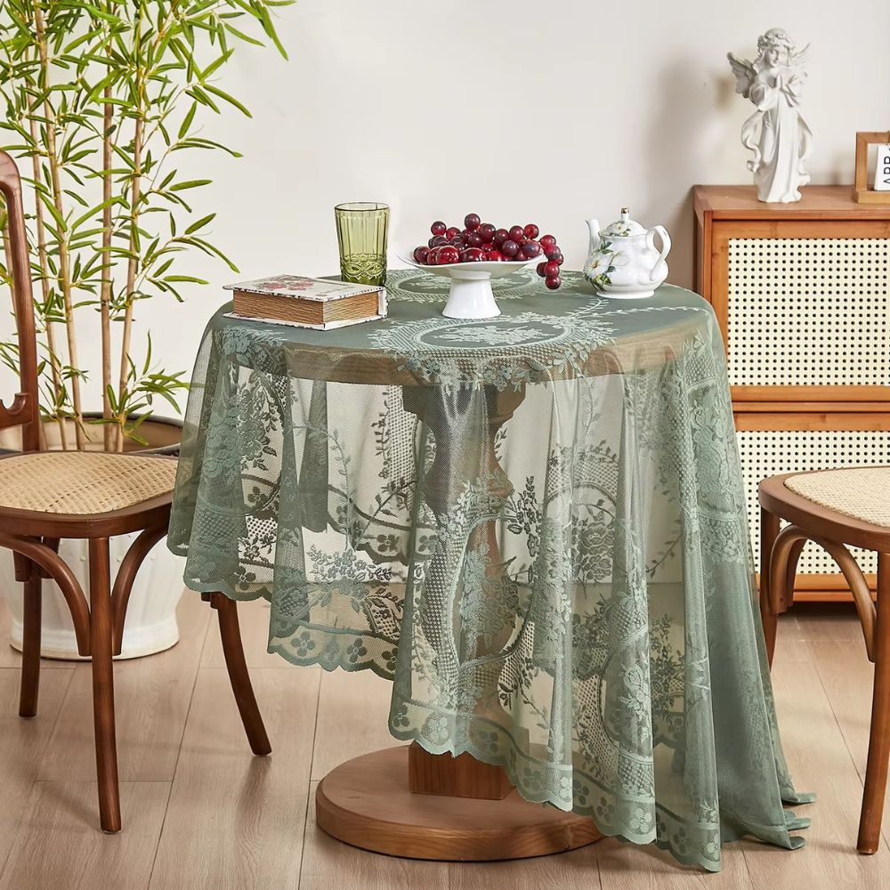 Mantel Redondo de Encaje Floral Transparente