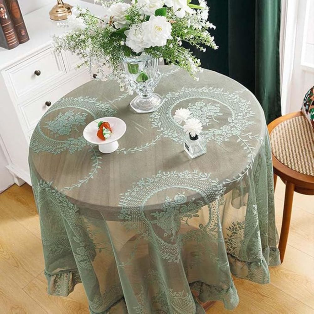 Mantel Redondo de Encaje Floral Transparente
