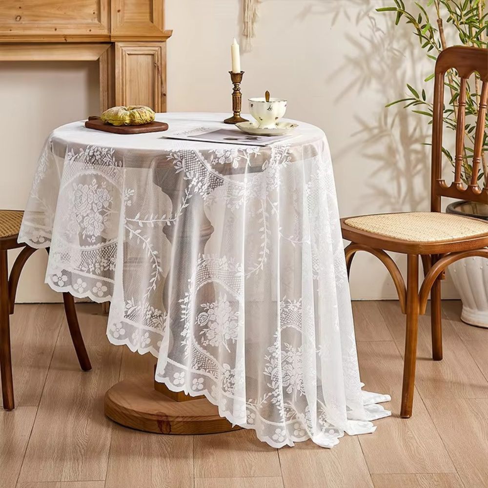 Mantel Redondo de Encaje Floral Transparente