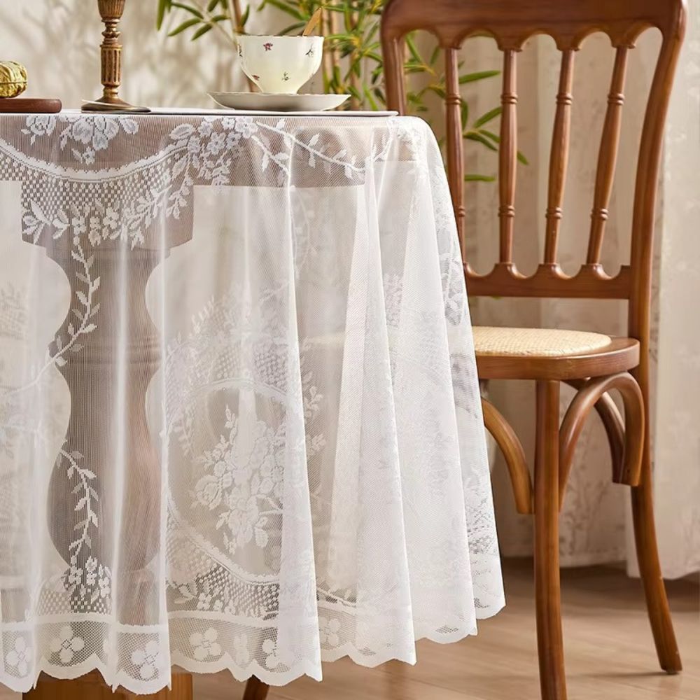 Mantel Redondo de Encaje Floral Transparente