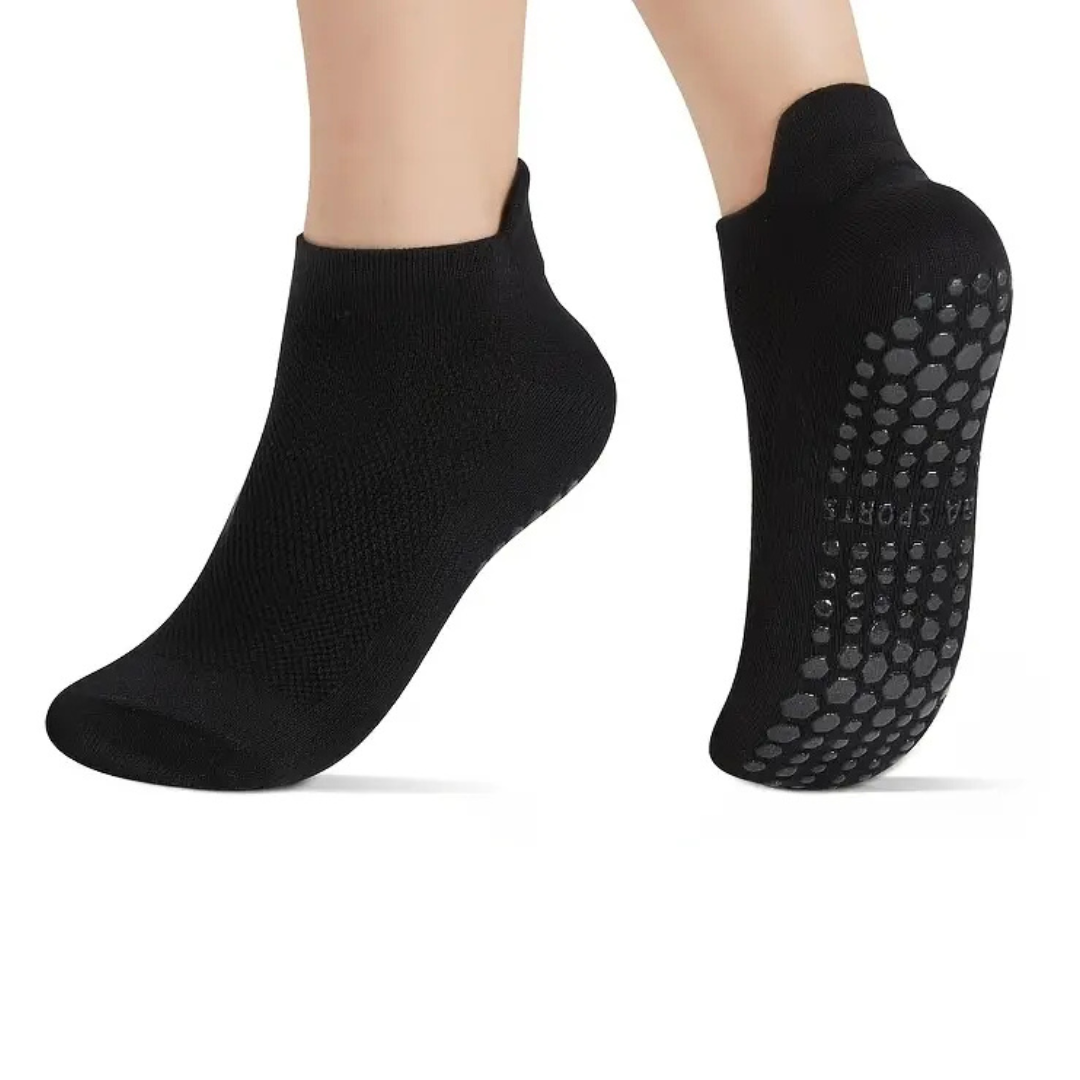 Calcetines Antideslizantes para Yoga y Pilates, Material Elástico Negro, Cómodos y Transpirables