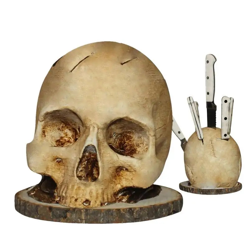 GothicCulinary - Soporte para cuchillos con cabeza de muerto llamativo para un almacenamiento elegante