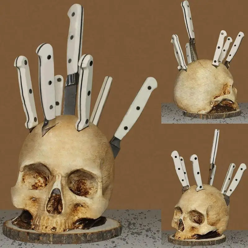 GothicCulinary - Soporte para cuchillos con cabeza de muerto llamativo para un almacenamiento elegante