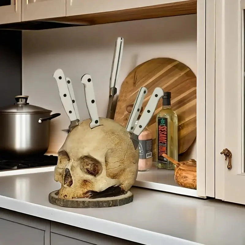 Skully - Soporte para cuchillos con calavera gótica