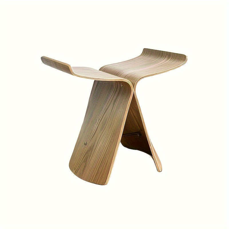 Taburete mariposa de madera maciza con un diseño atemporal, que ofrece un asiento compacto y versátil – acabado natural
