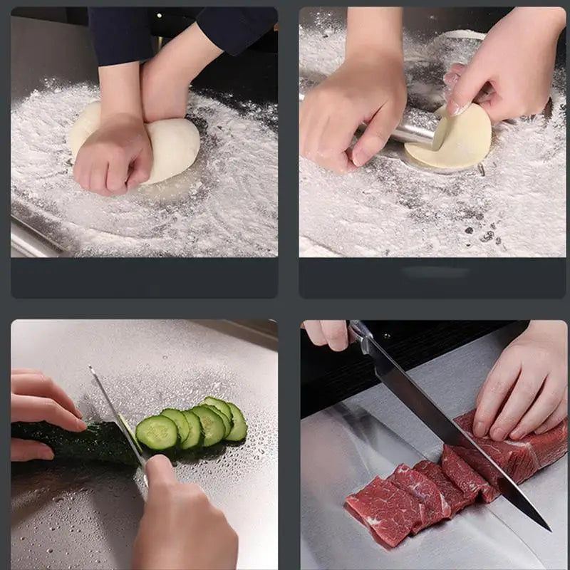 Kalsten | SliceGrip – Tabla de Cortar de Acero Inoxidable con Bisel Antideslizante y Elevado