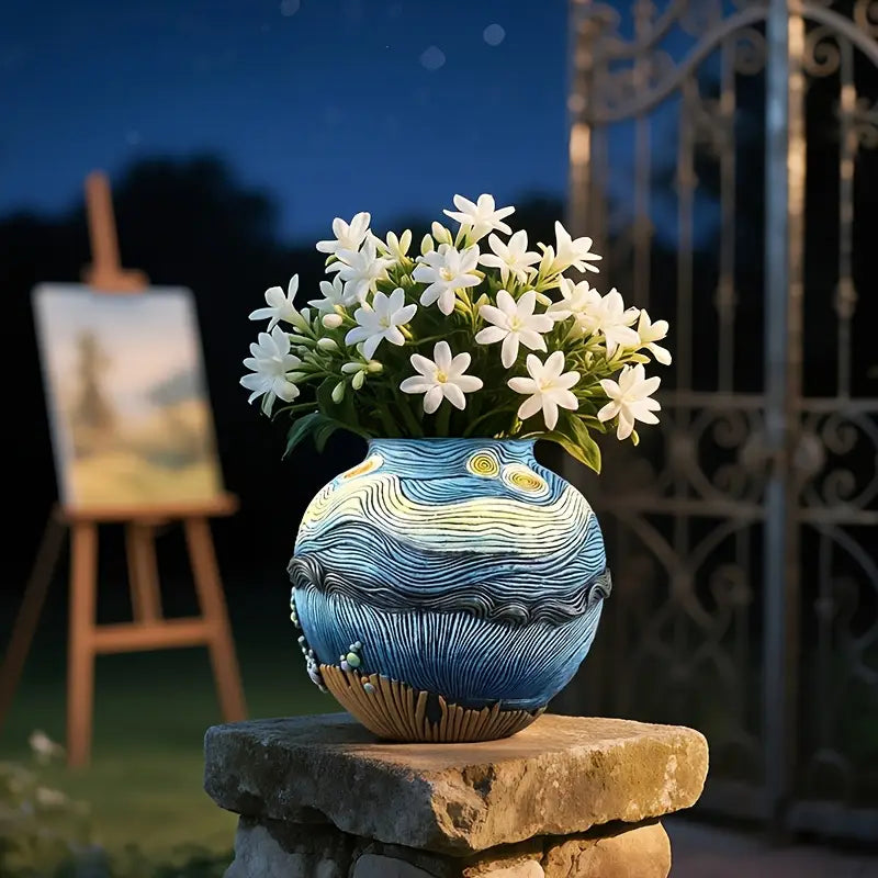 BLOOMSCAPE - Jarrón Artesanal Inspirado en Van Gogh para una Decoración de Hogar Elegante