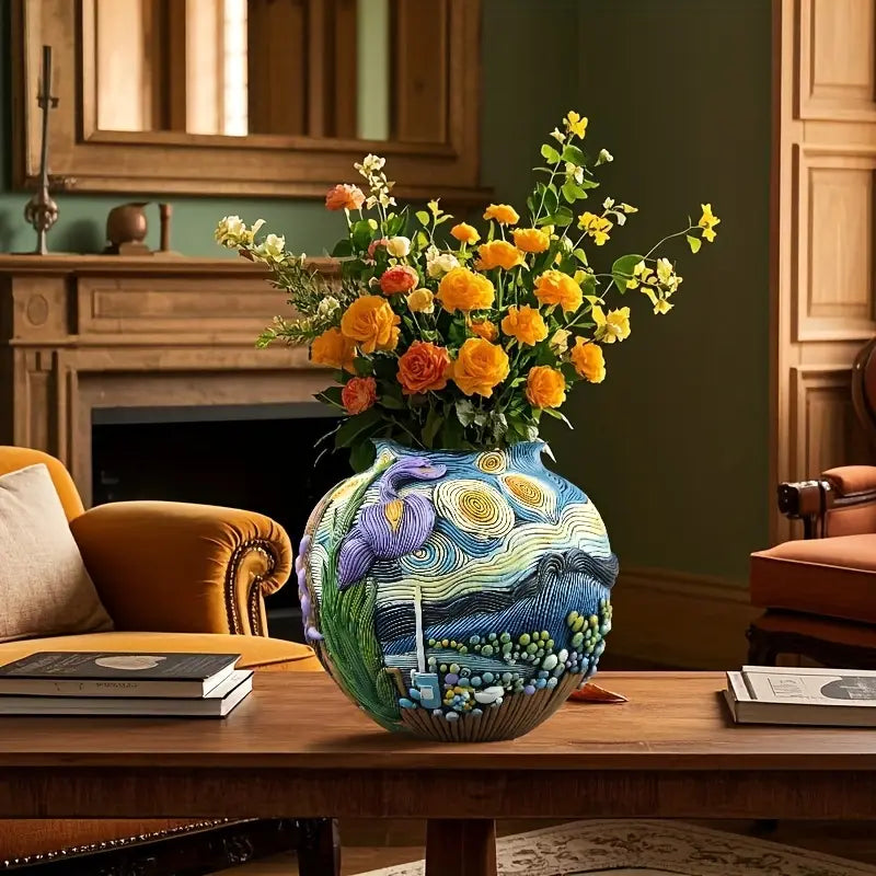 BLOOMSCAPE - Jarrón Artesanal Inspirado en Van Gogh para una Decoración de Hogar Elegante