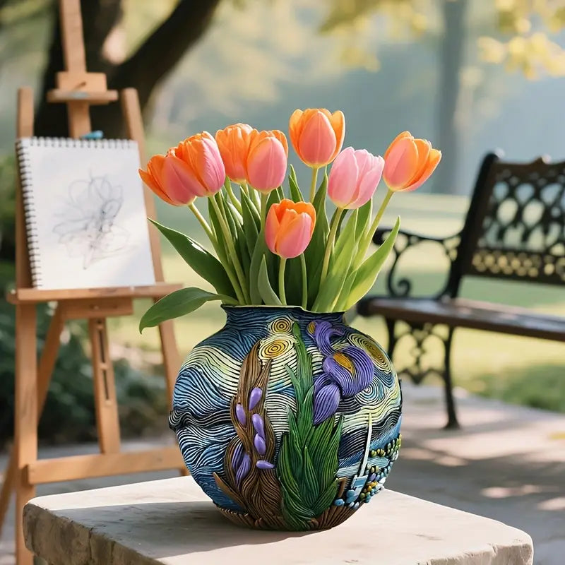 BLOOMSCAPE - Jarrón Artesanal Inspirado en Van Gogh para una Decoración de Hogar Elegante