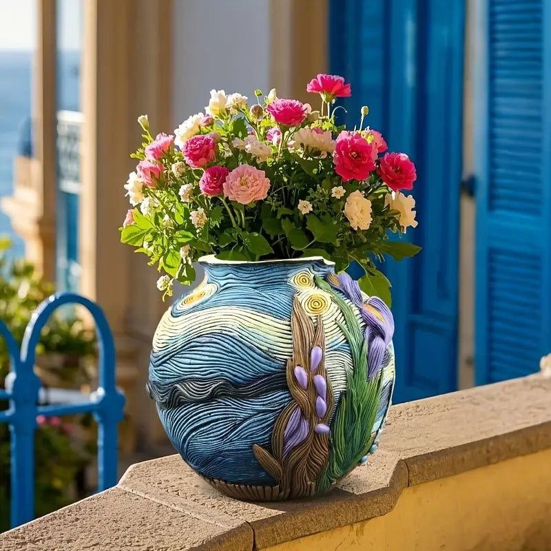 BLOOMSCAPE - Jarrón Artesanal Inspirado en Van Gogh para una Decoración de Hogar Elegante
