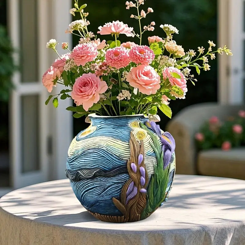 BLOOMSCAPE - Jarrón Artesanal Inspirado en Van Gogh para una Decoración de Hogar Elegante