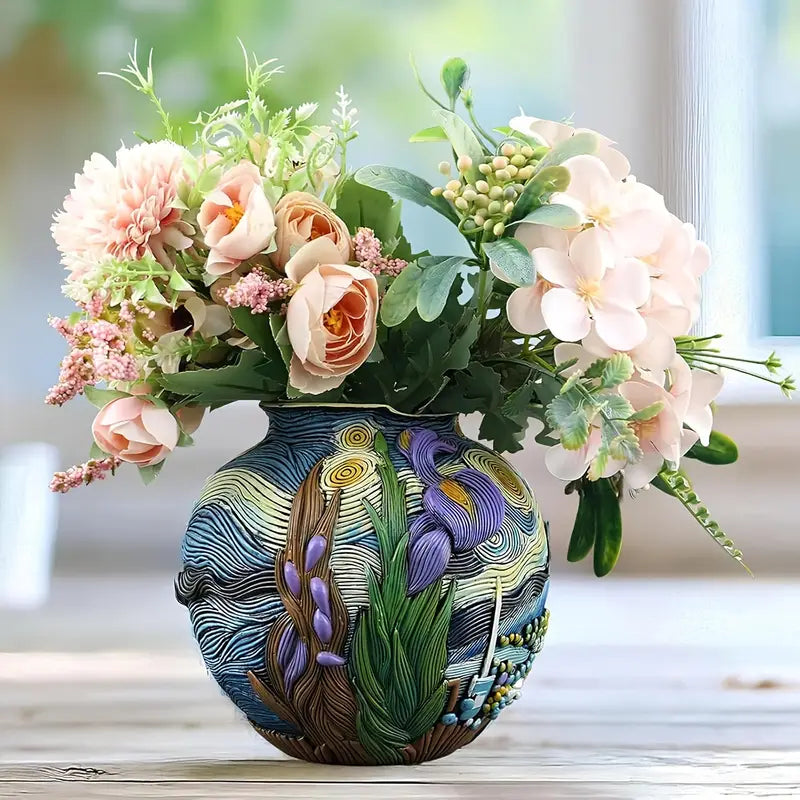 BLOOMSCAPE - Jarrón Artesanal Inspirado en Van Gogh para una Decoración de Hogar Elegante