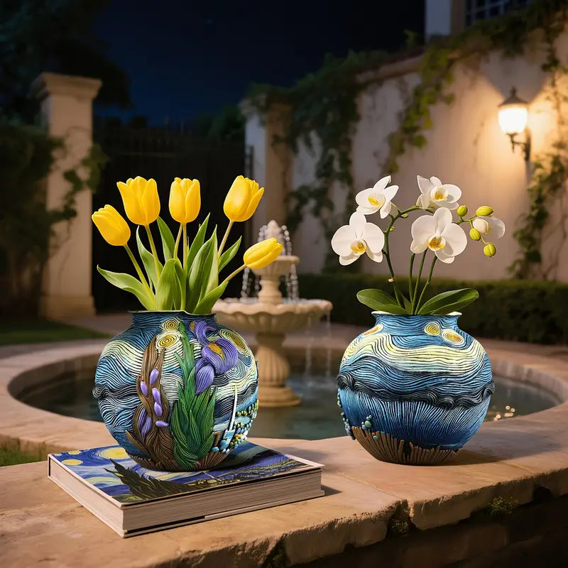 BLOOMSCAPE - Jarrón Artesanal Inspirado en Van Gogh para una Decoración de Hogar Elegante