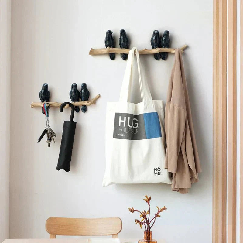 Ligne d’Entrée | Perchero de Pared Estiloso de Madera de Alta Calidad con Diseño de Pájaro Único – Duradero y Funcional para Abrigos y Bolsas