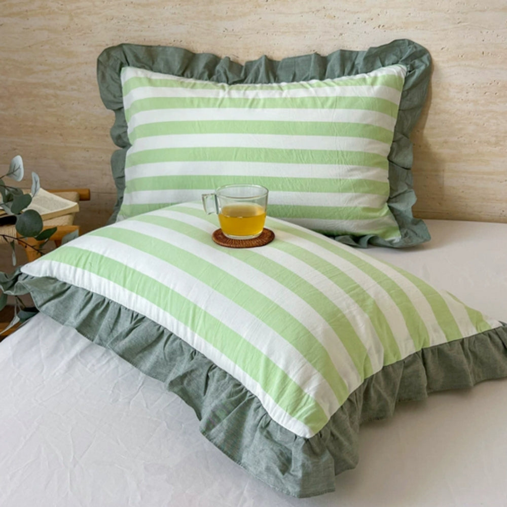Funda de Almohada de Encaje con Volantes a Rayas en Múltiples Colores