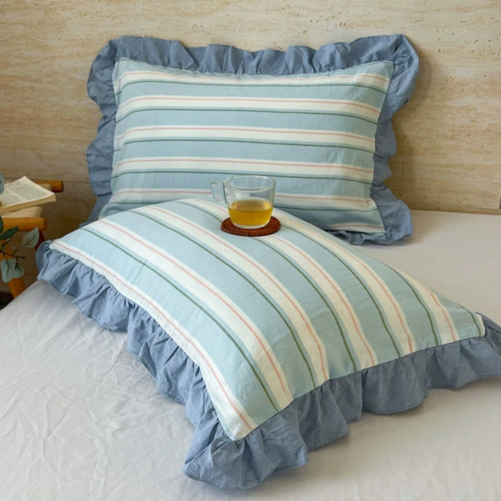 Funda de Almohada de Encaje con Volantes a Rayas en Múltiples Colores