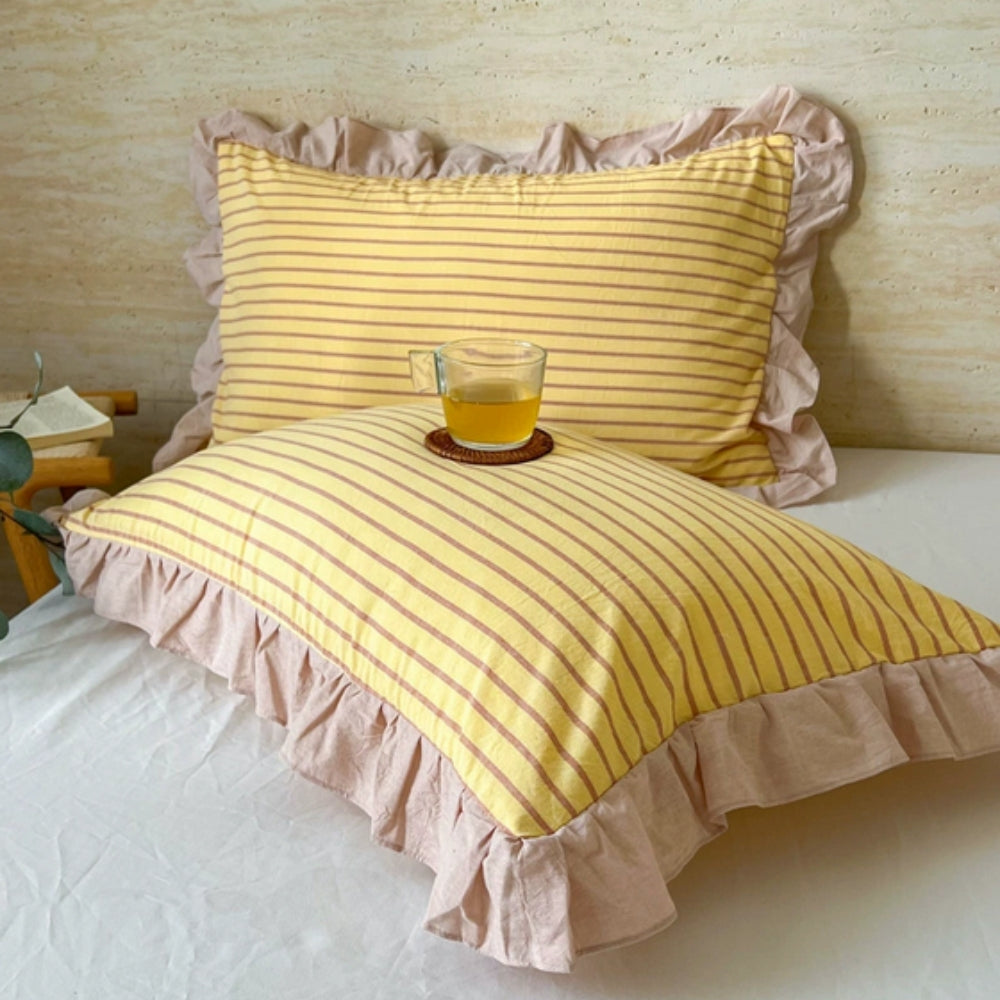 Funda de Almohada de Encaje con Volantes a Rayas en Múltiples Colores