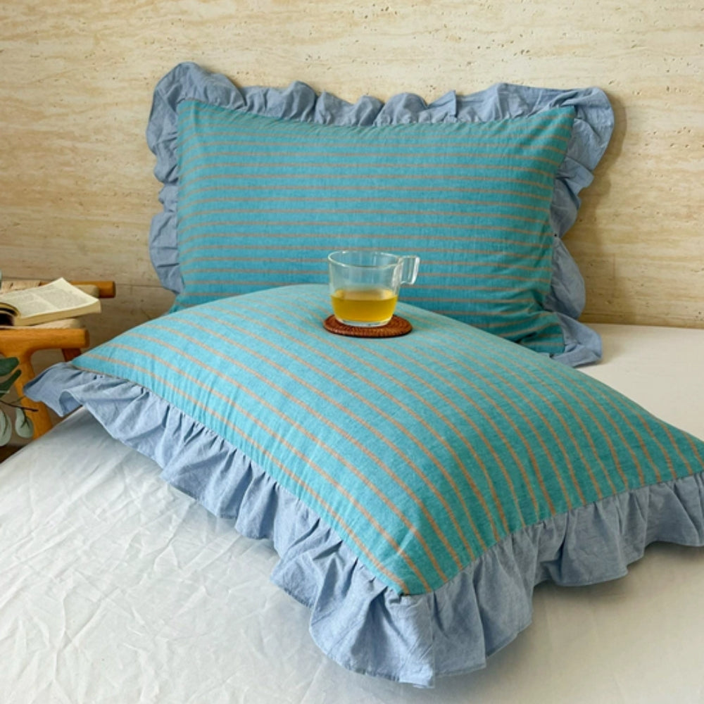 Funda de Almohada de Encaje con Volantes a Rayas en Múltiples Colores