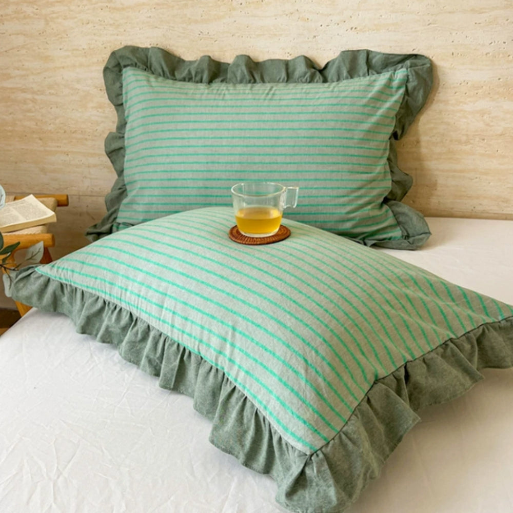 Funda de Almohada de Encaje con Volantes a Rayas en Múltiples Colores