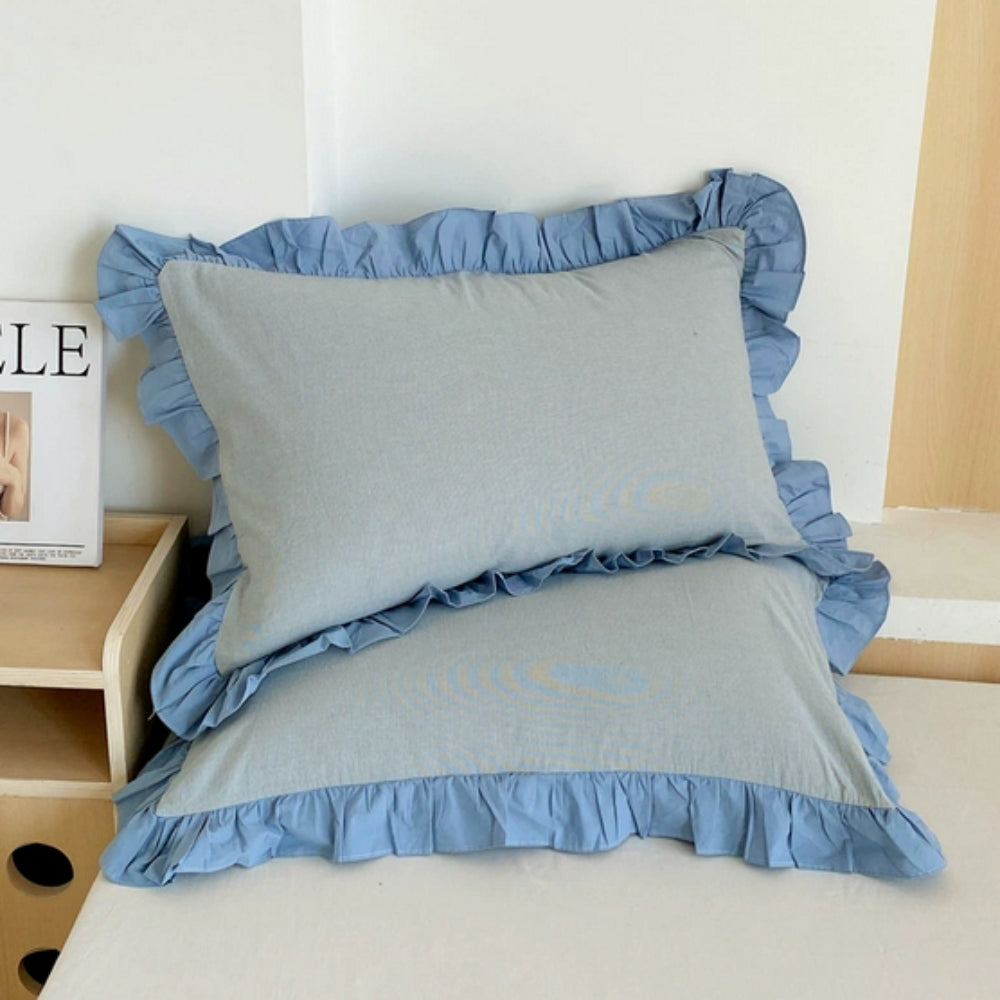 Funda de Almohada de Encaje con Volantes a Rayas en Múltiples Colores