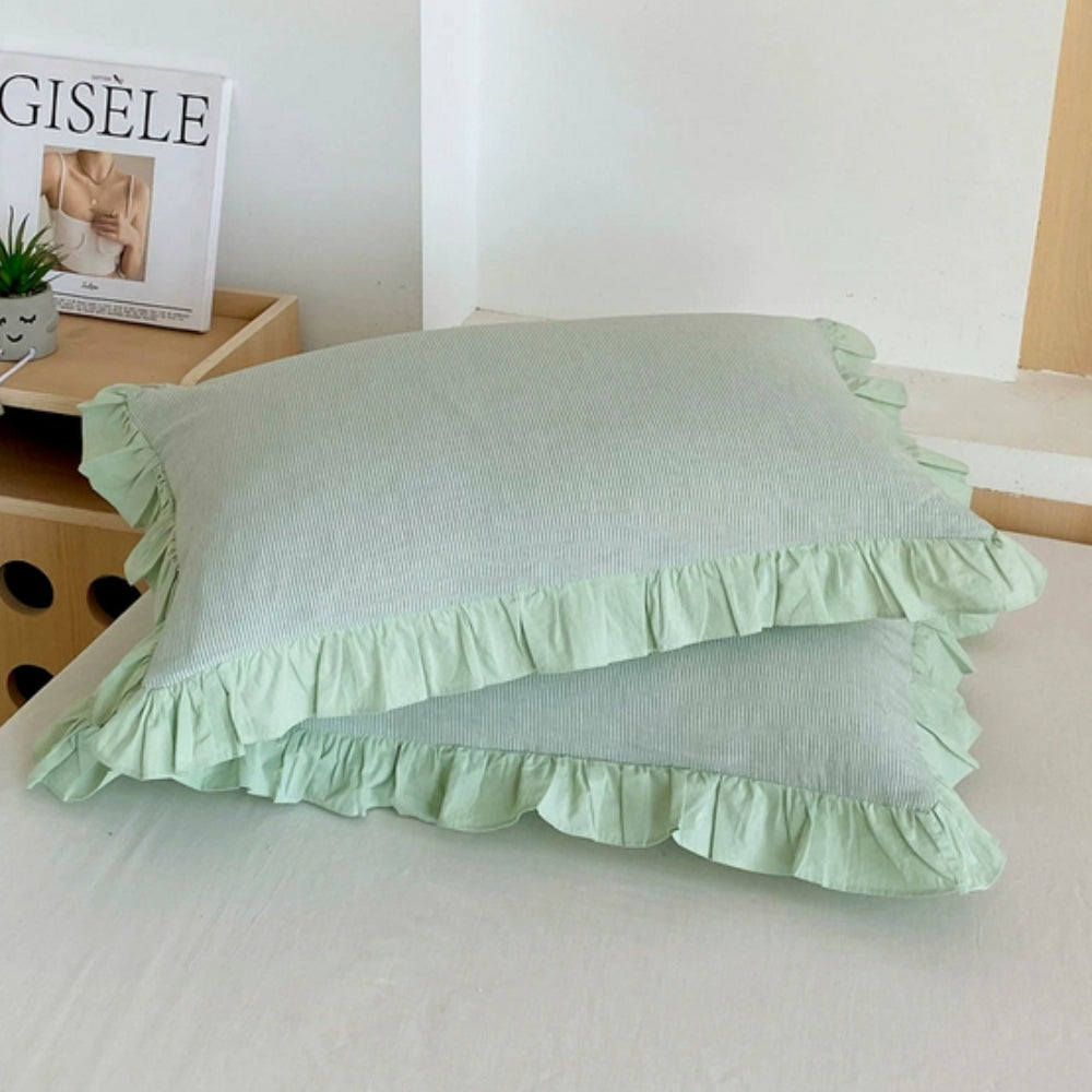 Funda de Almohada de Encaje con Volantes a Rayas en Múltiples Colores